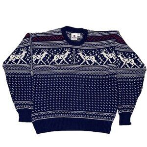Vintage Norsport Knitted Reindeer Winter Sweater: Size Large